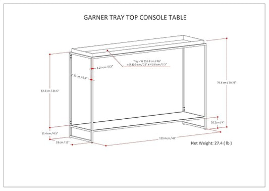 SIMPLIHOME Garner 47 inch Wide Metal Tray Top Console Sofa Entryway Table in Black, for the Living Room, Entryway and Bedroom