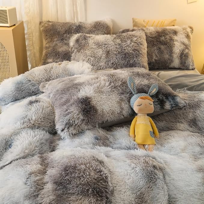 Faux Fur Kids Girls TD Black Comforter Sets Queen - 3PC Bed Set Warm Comfortable Soft Plush Flannel Velvet Fluffy Fuzzy Bedding（Comforter x 1 Pillowcases x 2）