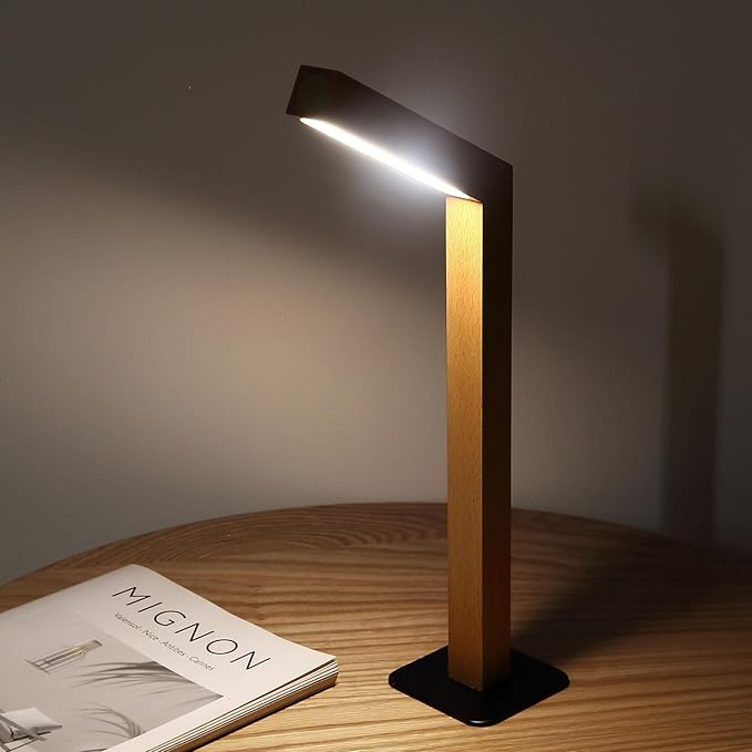 Wood Desk Light,Dimmable Desk Lamps for Bedrooms Touch Lamp Foldable Desk Light Wall Lamp (Sapele Wood)