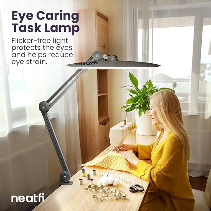 Neatfi XL 2,200 Lumens LED Task Lamp, 24W Super Bright Desk Lamp, 117 Pcs SMD LED, 4 Level Brightness, Dimmable, Task LED Light for Home, Office, Workbench (Non-CCT, Silver)