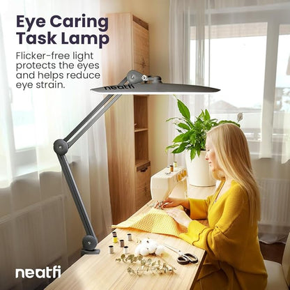 Neatfi XL 2,200 Lumens LED Task Lamp, 24W Super Bright Desk Lamp, 117 Pcs SMD LED, 4 Level Brightness, Dimmable, Task LED Light for Home, Office, Workbench (Non-CCT, Silver)