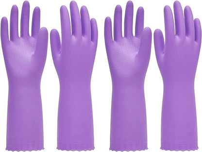PACIFIC PPE 2 Pairs Reusable Dishwashing Cleaning Gloves with Latex Free, Cotton Lining, Kitchen Gloves, Purple, Medium