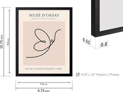 Poster Master Vintage Poster - Retro One Line Butterfly Drawing Print - Butterfly Line Art - Minimal Gift for Him, Her, Animal Lover - Abstract Decor for Home, Office, 8x10 Black Framed
