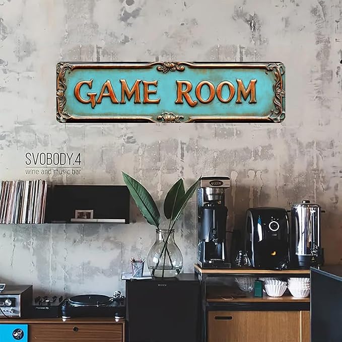 Kexle Vintage Metal Wall Decor Sign 'GAME ROOM' - 4 x 16 inches, Tin, Retro Style, Bar & Home Decor