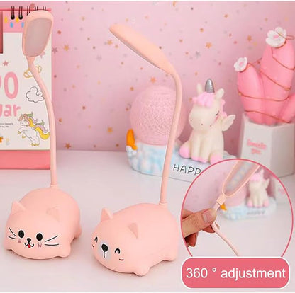 LED Desk Lamp，Mini Cat Night Light, Portable LED Table Light, Cute Foldable USB Rechargeable Reading Light Bedroom Children's Bedside Study (Green)