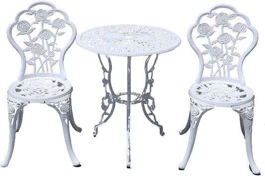 KAILI Outdoor Furniture Bistro Set with Rose Pattern 1 Table 2 Chairs for Garden Patio Porch (Rose-White)