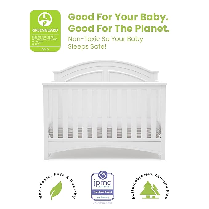 Delta Children Haven 6 Drawer Dresser, White + Perry 6-in-1 Convertible Crib - Greenguard Gold Certified, White (Bundle)