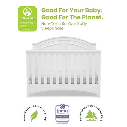 Delta Children Haven 6 Drawer Dresser, White + Perry 6-in-1 Convertible Crib - Greenguard Gold Certified, White (Bundle)