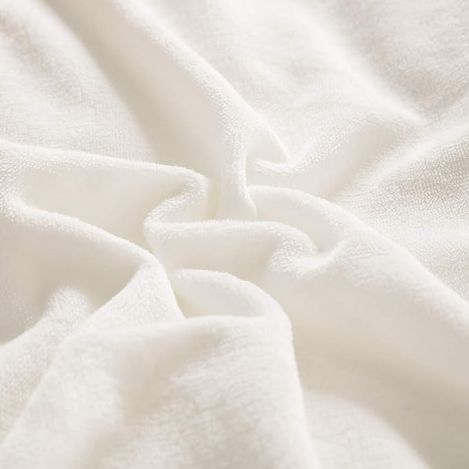 Wellboo White Fluffy Comforter Set Queen Solid White Velvet Bedding Set for Women Men White Flannel Plush Blankets Lightweight All White Fluzzy Quilt Soft White Micromink Sherpa Shaggy Comforters