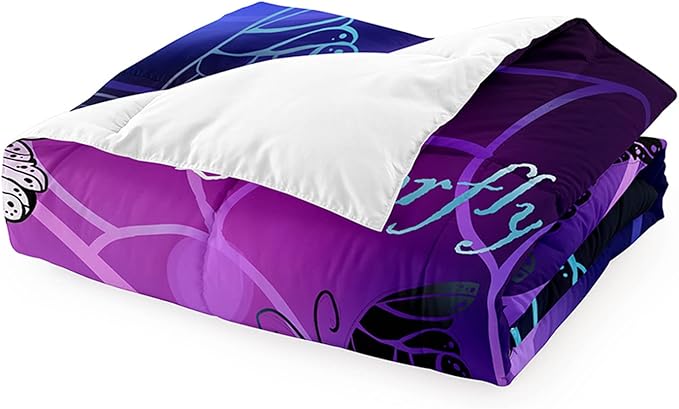 3D Butterfly Comforter Set Full Size for Girls Teens, 3Pcs Purple Animals Pattern Printed Bedding Set for All-Season, Lightweight Soft Breathable Bedroom Fantasy Quilt with 2 Pillowcases