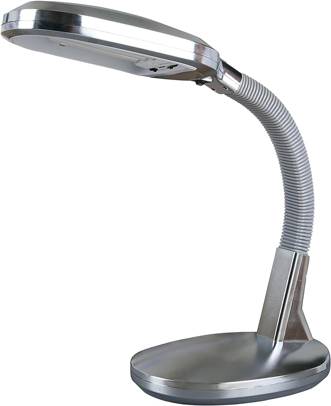 Lavish Home Desk Lamp - Natural Sunlight Lamp with Adjustable Gooseneck - Reading Light for Working, Crafting, Sewing, or Homework (Silver)