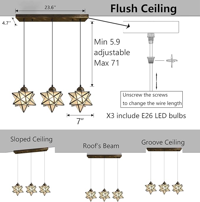 Farmhouse Frosted White Glass Chandelier 3 Lights Star Pendant Lights for Dining Table Kitchen Island Modern Ceiling Hanging Lights Included LED Warm Light Bulbs Oiled Bronze