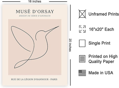 Poster Master Vintage Poster - Retro One Line Hummingbird Drawing Print - Bird Line Art - Minimal Gift for Him, Her, Animal Lover - Abstract Decor for Home, Office - 16x20 UNFRAMED Wall Art