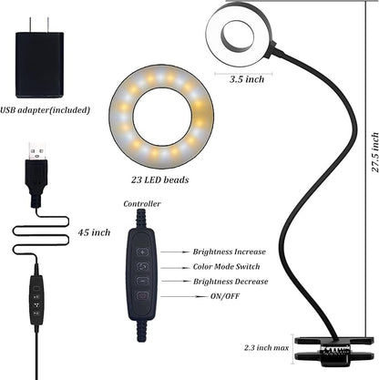 KBG Desk Lamp Clip on Light, 3 Color Modes & 10 Brightness Flexible Gooseneck Desk Lamp, Eye Protection Desk Light for Kids Reading Book in Bed at Night Clip on Table, Computer, Zoom Meetings