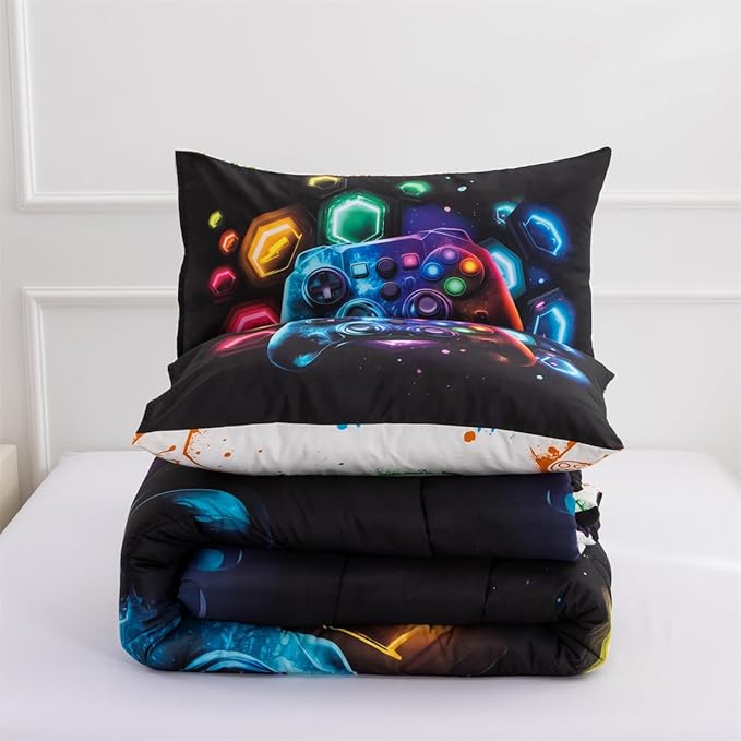 NTBED Game Console Comforter Set for Boys Girls Kids Space Universe Gaming Geometric Lightweight Microfiber Gamer Bedding Sets (Multi, Queen)