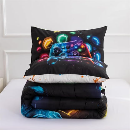 NTBED Game Console Comforter Set for Boys Girls Kids Space Universe Gaming Geometric Lightweight Microfiber Gamer Bedding Sets (Multi, Queen)