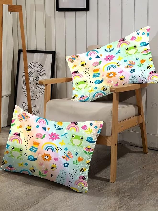 Rainbow Comforter Sets Twin Size Cartoon Floral Frogs Bedding Set for Girls Kids Children Boys Butterfly Flowers Bees Insects Cute Kawaii Quilt 1 Comforter + 1 Pillow Case