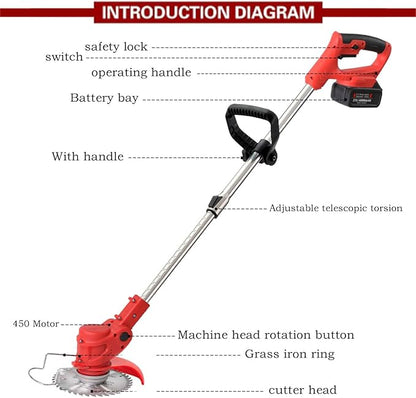 Weed Wacker Cordless Electric Brush Cutter Stringless Weed Eater with 2 Types Blades 2 Batteries Lightweight for Garden Yard Lawn Trimming/Pruning,1 Charger Red