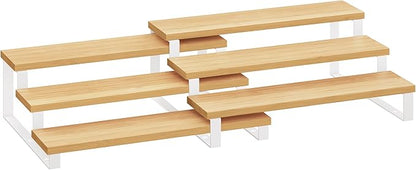 SONGMICS Display Risers, Set of 2 Engineered Wood Perfume Organizer Stand, 3-Tier Cupcake Stand Holder, Spice Rack, Shelf Risers for Figures, Dessert Shelves, Natural Beige and Cloud White UKCS016N02