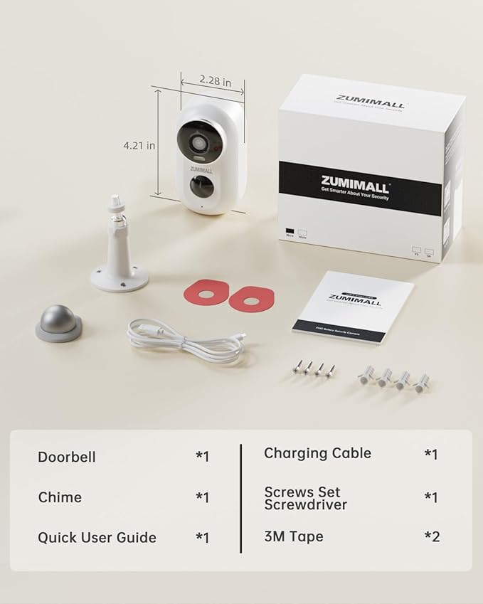 ZUMIMALL Security Cameras Wireless Outdoor, 4 Packs, 2K Cameras for Home Security, Outdoor/Indoor Camera Battery Powered, 2.4G WiFi, Magnetic Mount,3MP Color Night Vision/Siren/PIR/AI/Cloud/Alexa