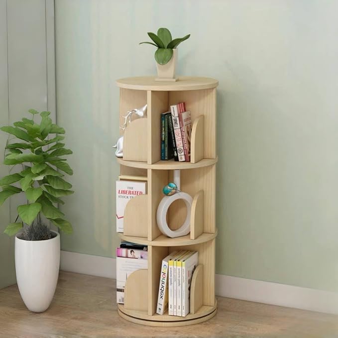 3 Tier 360 Display Rotating Bookshelf, Revolving Bookcase for Kids&Adults, Rotating Bookshelf Tower for Preschoolers' Classrooms, Nursery, Bedrooms, Living Room