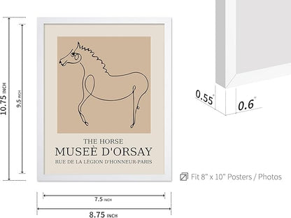 Poster Master Vintage Poster - Retro Minimalist Print - Gift for Artist, Friend - Horse, Line Drawing, Sketch, Abstract - Wall Decor for Living Room, Bedroom, 8x10 White Framed