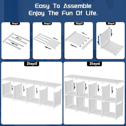 Mavivegue Book Shelf, 16 Cube Storage Organizer, Metal Cube Bookshelf, DIY Bookcase, Tall Book case for Bedroom, Living Room, Office, Closet Storage Organizer, Black Cubicle Storage Rack-White
