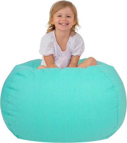 Aubliss Stuffed Animal Bean Bag Storage Chair, Beanbag Covers Only for Organizing Plush Toys, Turns into Bean Bag Seat for Kids When Filled, Medium 32"-Canvas Solid Aqua