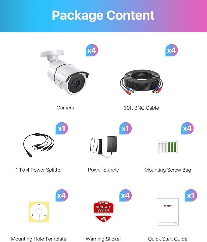 ZOSI 4PACK 1920TVL 1080P HD TVI Security Cameras 120ft Night Vision CCTV Cameras Home Security Day/Night Waterproof Camera for 720P,1080P,5MP,4K HD-TVI Analog DVR Systems