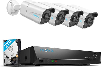 REOLINK 4K Security Camera System - H.265 4pcs PoE Security Cameras Wired with Person Vehicle Detection, 8MP/4K 8CH NVR with 2TB HDD for 24-7 Recording, RLK8-800B4