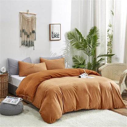 Wellboo Pumpkin Velvet Comforter Set California King Solid Rust Flannel Bedding Comforters Cal King Women Girls Plain Burnt Orange Fluffy Quilts Modern Terracotta Aesthetic Quilts Caramel Plush Bed