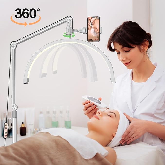 Half Moon Lash Light for Eyelash Extensions, Half Moon Lash Lamp with Phone Holder for Makeup, Nail, Facial, Tattoo - Dimmable Eyelash Lamp & Color Temperature 3000K-6000K