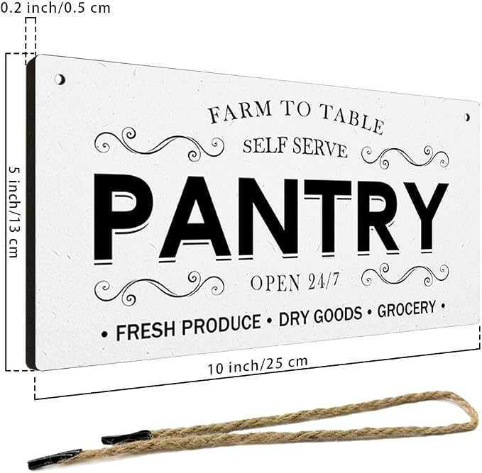Pantry Sign Rustic Wall Art Print Wooden Signs Funny Home Decor Vintage Poster Retro Hanging Plaque for Farmhouse Kitchen Cafe Bar Grocery Coffee Corner 10x5 Inch (White)