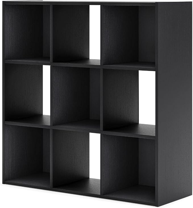 Signature Design by Ashley Langdrew Contemporary 9 Cube Storage Organizer or Bookcase, Black
