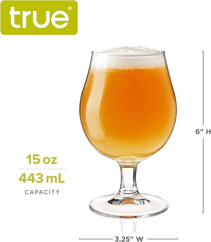True Classic Tulip Beer Glasses, Sparkling Clear Drinking Glasses for Belgian Ales, Sours, IPA Beers, Cocktails, Gifts for Men, Game Night, Happy Hour, Home Bar, Elegant Glassware, 15 oz, Set of 4