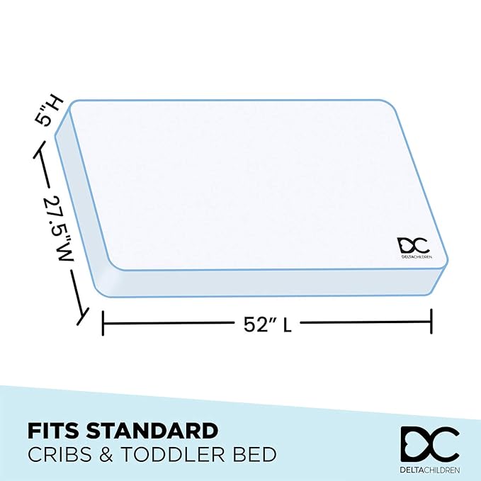 Delta Children Twinkle 4-in-1 Convertible Baby Crib, Sustainable New Zealand Wood, White and Delta Children Twinkle Galaxy Dual Sided Recycled Fiber Core Crib and Toddler Mattress (Bundle)