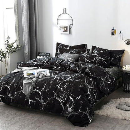 Black Comforter Set Boys Black Marble Bedding Set Twin Men Black Marble Blanket Lightweight Soft Teen Boy Girls Black Marble Quilt Set 3 PCs Bed Comforter Set Breathable Black Bedding Set