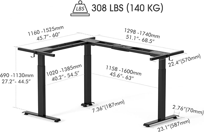 FEZIBO 75 Inches, Supports over 300mlbs, L Shaped Standing Desk Reversible, Electric Height Adjustable Corner Stand up Desk, Sit Stand Desk Computer Workstation, Black Frame/Black Top
