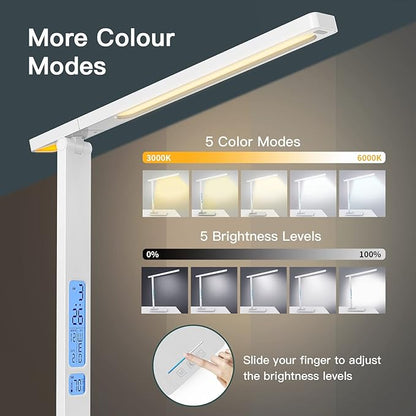 LAOPAO LED Desk Lamp with Wireless Charger, USB Charging Port, Sliding Dimmable Auto Timer Table Lamp with Night Light, Desk Lights with Clock for Study Reading Home Office