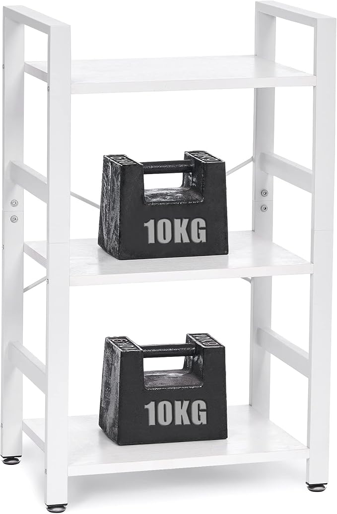 BEWISHOME 3 Tier Bookshelf, White Small Bookshelf for Small Spaces, Short Wooden Storage Bookcase with Metal Frame for Bedroom Living Room and Home Office JCJ62W