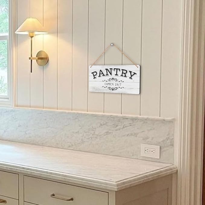Pantry Sign Rustic Wall Art Print Wooden Signs Funny Home Decor Vintage Poster Retro Hanging Plaque for Farmhouse Kitchen Cafe Bar Grocery Coffee Corner 10x5 Inch (Retro Gray White Wood Grain)