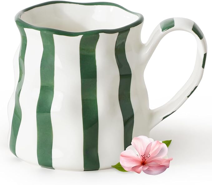 Ceramic Mug,14 oz Cute Mug,Ceramic Coffee Cup,Diner Mug,Espresso Mug,Pretty Mug,Hand-Painted Coffee Cup (Green)