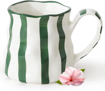Ceramic Mug,14 oz Cute Mug,Ceramic Coffee Cup,Diner Mug,Espresso Mug,Pretty Mug,Hand-Painted Coffee Cup (Green)