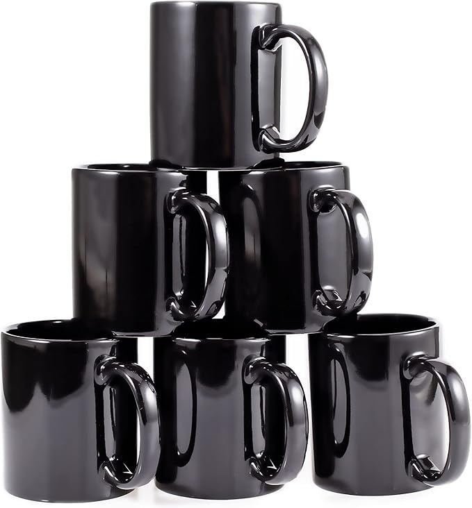 BYCNZB 12oz coffee mug set of 6 Coffee Mugs for Coffee, Tea, Cocoa, Milk（black）