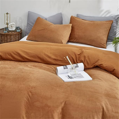 Wellboo Velvet Full Size Comforter Set Pumpkin Fluffy Bedding Set for Women Girls Burnt Orange Plush Bedding Comforters Solid Terracotta Flannel Quilt Soft Rust Pumpkin Fuzzy Blanket Sherpa Shaggy Bed
