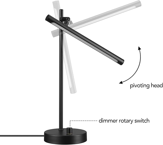 Globe Electric 62000004 15" 5 W LED Integrated Desk Lamp, Matte Black, Push Button Dimmer Rotary Switch, 200 lumens, 3000K, Pivot Joint, LED Desk Light, Adjustable Lamp, Desk Lamp for Home Office
