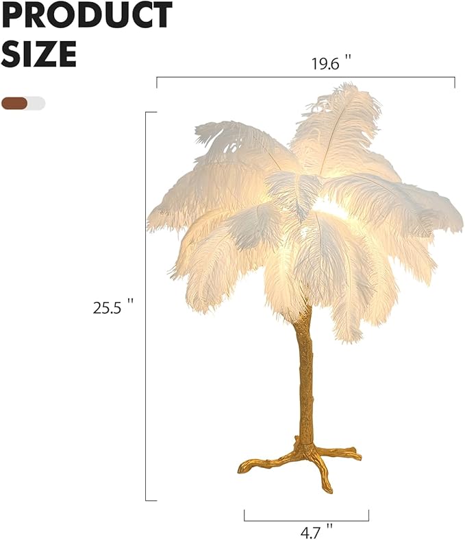 White Bedside Lamp Ostrich Feather Desk Lamp Gold Resin Ostrich Feather Table Lamp, Girls Gift Romantic Wedding Decoration Palm Tree Lamps G4*3