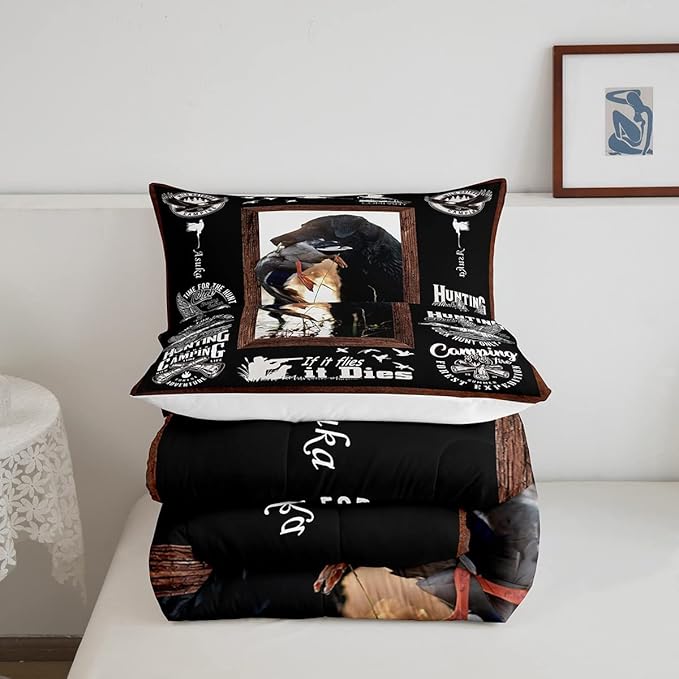 Feelyou Duck Hunting Comforter Hunting and Fishing Bedding Set for Kids Boys Girls Dog Hunter Comforter Set Wild Animal Inner Fill Duvet Set 1 Comforter Set with 2 Pillowcases Queen Size