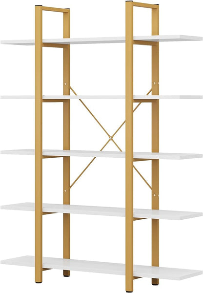 Tribesigns 5-Tier Bookshelf, Vintage Industrial Style Bookcase 70 ‘’ H x 12’’ W x 47’’L, Gold