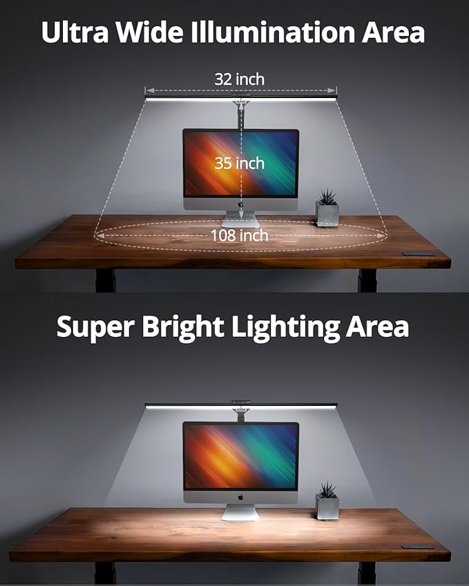 LED Desk Lamps for Home Office 24W Double Head with USB Charging Port and Plug,Modern Architect Table Light with Clamp 5CCT Color Changing Dimmable for Reading Study 31.5Inch Balck